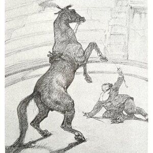 Toulouse Lautrec Performing Horse 1967 Circus Art Lithograph Matted Print
